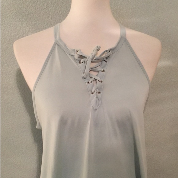 Mint Green Sleeveless Lace-up Front Cami Tank, M - Picture 4 of 7